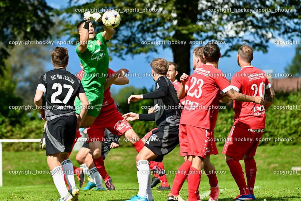 SV Rothentuhurn vs. URC Thal Assling | #27 Dominik Klaus Kofler URC Thal Assling, #1 Alexander Machorka SV Rothenthurn, #23 Marco Moser SV Rothenthurn, #20 Andreas Allmayer SV Rothenthurn, SV Rothentuhurn vs. URC Thal Assling, SV Rothentuhurn vs. URC Thal Assling am 15.09.2024 in Rothenthurn (Sportplatz Rothenthurn), Austria, (Photo by Bernd Stefan)