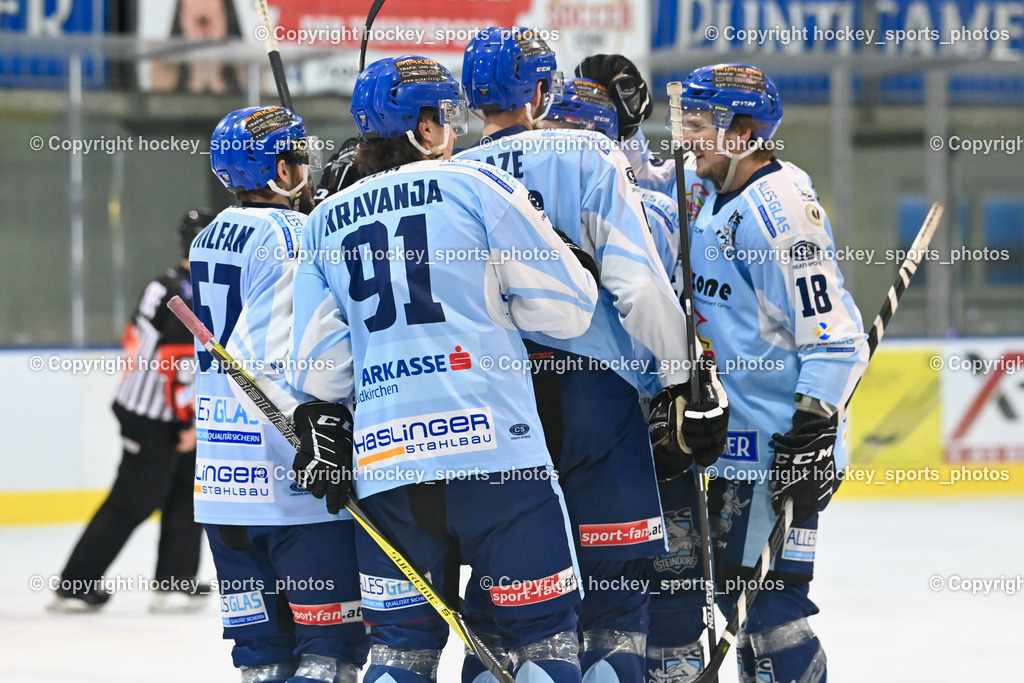 ESC Steindorf vs. HC Kufstein Dragons 25.2.2023 | Jubel ESC Steindorf Mannschaft, #91 Kravanja Kristian, #43 Oraze Martin, #18 Pöck Markus