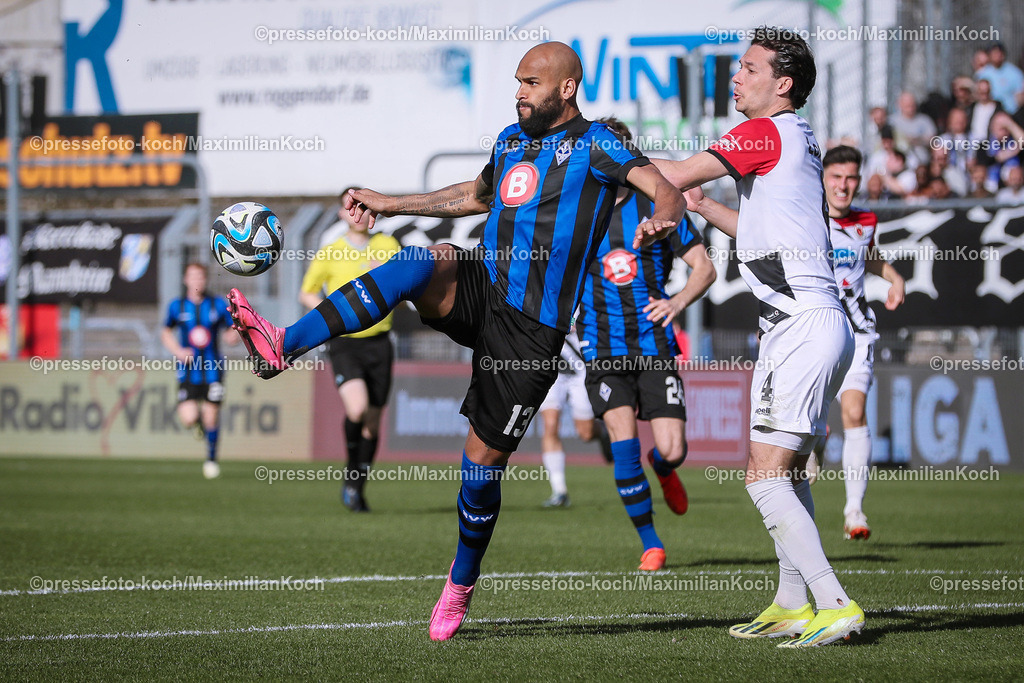 Koe3Liga09032401075 | 09.03.2024, Köln, Fußball, bwin 3. Liga Herren, Sportpark Höhenberg, 29. Spieltag, Saison 2023 2024, FC Viktoria Köln – SV Waldhof Mannheim: Terrence Boyd (Waldhof Mannheim) gegen Jeremias Lorch (Viktoria Köln). 
DFB regulations prohibit any use of photographs as image sequences and or quasi-video.