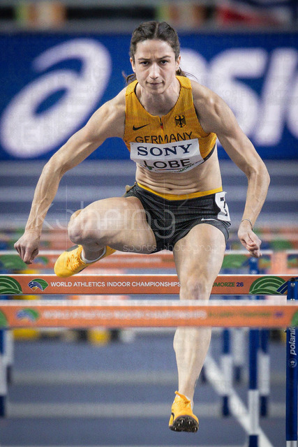 World Athletics Indoor Championships Kujawy Pomorze 26, 22.03.2026 | TORUN, POLAND - MARCH 22:  Ricarda LOBE (GER) competes in the women's 60m hurdles during the World Athletics Indoor Championships Kujawy Pomorze 26 on day 3 / session 1 at Kujawsko-Pomorska Arena Torun on March 22, 2026 in Torun, Poland. 