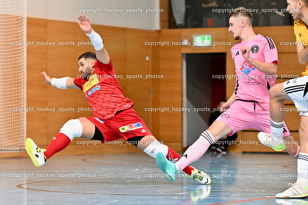 Carinthia Flamengo Futsal Club vs. FC Ljuti Krajisnici | #1 Youssef Helal Carinthia Flamengo, #2 Faris Buljubasic Carinthia Flamengo, Carinthia Flamengo Futsal Club vs. FC Ljuti Krajisnici, Carinthia Flamengo Futsal Club vs. FC Ljuti Krajisnici am 05.01.2025 in Klagenfurt (Ballspielhalle Viktring), Austria, (Photo by Bernd Stefan)