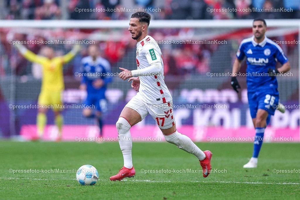 1FC09022501085 | 09.02.2025, Fußball, 1. FC Köln - FC Schalke 04, 2.. Fußball Bundesliga, 21. Spieltag, RheinEnergie-STADION, Saison 2024 2025: Leart Pacarada (FC Köln #17)DFB regulations prohibit any use of photographs as image sequences and or quasi-video.