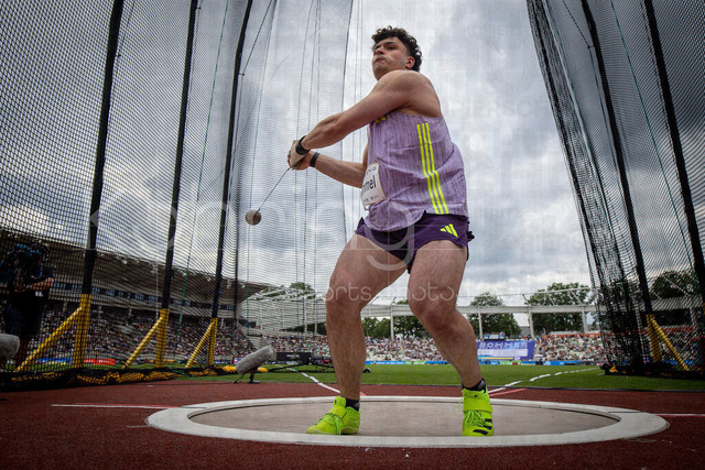 Golden Oval; Dresden, 31.05.2026 | DRESDEN , GERMANY - MAY 31:  Merlin Hummel (GER / Germany) competes in the hammer throw during the Golden Oval Continental Tour Silver meeting on May 31, 2026 at Heinz-Steyer-Stadion in Dresden, Saxony, Germany.