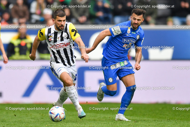 AUT, Admiral Bundesliga, LASK Linz vs SK Sturm Graz | 09.04.2023, Raiffeisen Arena Linz, AUT, Admiral Bundesliga, LASK Linz vs SK Sturm Graz, im Bild Filip Stojkovic (Lask) vs Albian Ajeti (Sturm Graz)


// Admiral Bundesliga Match between LASK Linz and SK Sturm Graz in Linz, Austria on 2023/04/09
