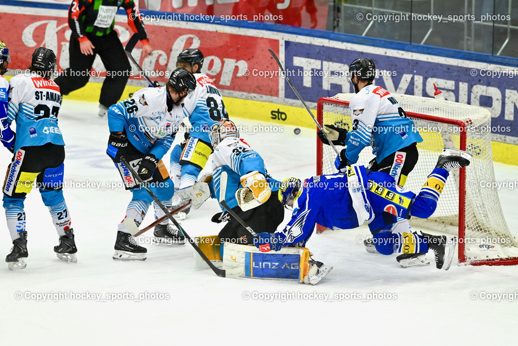 EC IDM Wärmepumpen VSV vs. Steinbach Black Wings Linz | #3 Greg Moro lack Wings Linz, #32 Rasmus Tirronen Black Wings Linz, #26 Travis Barron Black Wings Linz, #84 Luis Lindner Black Wings Linz, #27 Shawn St-Amant Black Wings Linz, #12 Brett Budgell EC VSV, EC IDM Wärmepumpen VSV vs. Steinbach Black Wings Linz, EC IDM Wärmepumpen VSV vs. Steinbach Black Wings Linz am 23.01.2026 in Villach (Stadthalle Villach), Austria, (Photo by Bernd Stefan)