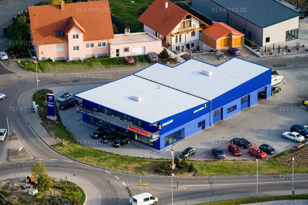 Luftbild: Nordring, Peugeot Autohaus Grün in Rülzheim im Bundesland Rheinland-Pfalz in Deutschland. Foto: IMG_4561.jpg vom 10.11.2006 durch Werner Riehm/FLY-FOTO.de