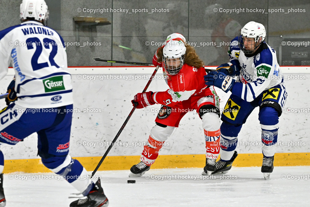 ESV Ferlach vs. UECR Eisbären Huben | #9 Steiner Markus ESV Ferlach, #32 Wibmer Michael UECR EISBÄREN HUBEN, #22 Waldner Elias UECR EISBÄREN HUBEN, ESV Ferlach vs. UECR Eisbären Huben, ESV Ferlach vs. UECR Eisbären Huben am 31.10.2025 in Ferlach (HTC Eishalle Ferlach), Austria, (Photo by Bernd Stefan)