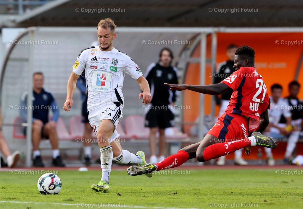 A_LUI_24082025_03 | SPORT,FUSSBALL,ADMIRAL BUNDESLIGA RZ PELLETS WAC-SK RAPID WIEN 24.08.2025 IM BILD: ANGELO GATTERMAYER (WAC) UND  ANGE AHOUSSOU (RAPID) FOTO:FOTOLUI/MW