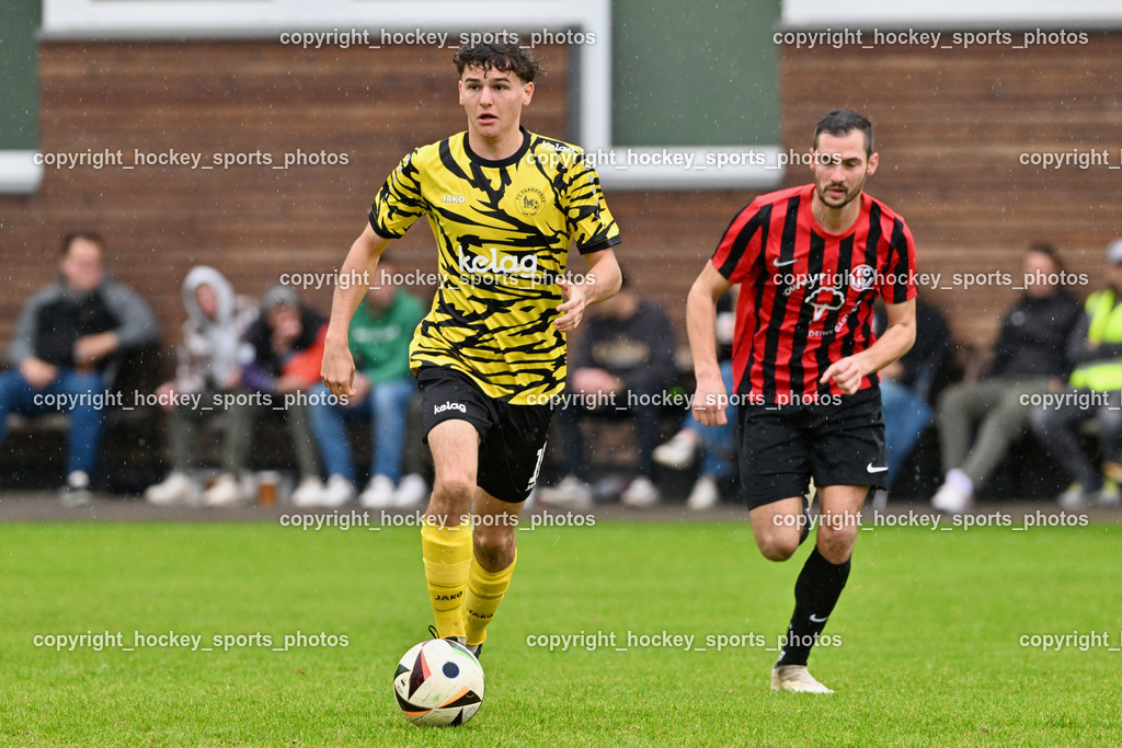 FC Faakersee vs. FC-WR Nussdorf Debant | #16 Tobias Felix Waldner FC Faakersee, #9 Dominik Sporer FCWR Nussdorf Debant, FC Faakersee vs. FC-WR Nussdorf Debant, FC Faakersee vs. FC-WR Nussdorf Debant am 28.09.2024 in Finkenstein (Sportplatz Faakersee), Austria, (Photo by Bernd Stefan)