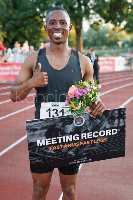 PUMA Fast Arms, Fast Legs; Wetzlar, 10.07.2026 | WETZLAR, GERMANY - JULY 10, 2026 :  Retshidisitswe Mlenga (South Africa) sets a new meeting record in the 100m during the athletics meeting PUMA Fast Arms, Fast Legs at Stadion Wetzlar on July 10, 2026 in Wetzlar, Germany.