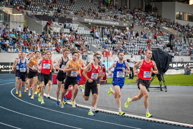 Deutsche Leichtathletik-Meisterschaften; Bochum-Wattenscheid, 25.07.2026 | 5000m Männer Finale mit Maximilian Thorwirth (LAV Stadtwerke Tübingen), Jona Bodirsky (TSV&nbsp;Bayer&nbsp;04&nbsp;Leverkusen) und Artur Beimler (LC Cottbus); Deutsche Leichtathletik-Meisterschaften am 25.07.2026 im Lorheide-Stadion, Bochum-Wattenscheid (Nordrhein-Westfalen).