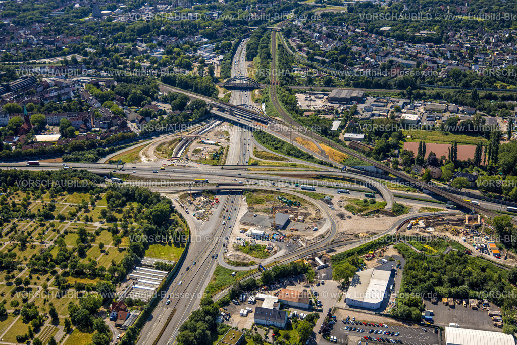 Herne230702371 | Luftbild, Großbaustelle Autobahnkreuz Herne, Autobahn A43 und Autobahn A42, Baukau-West, Herne, Ruhrgebiet, Nordrhein-Westfalen, Deutschland