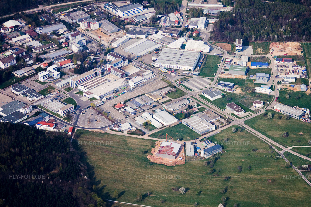 Luftbild: Ittersbach, Industriegebiet im Ortsteil Im Stockmädle in Karlsbad im Bundesland Baden-Württemberg in Deutschland. Foto: IMG_17713.jpg vom 12.04.2009 durch Werner Riehm/FLY-FOTO.de