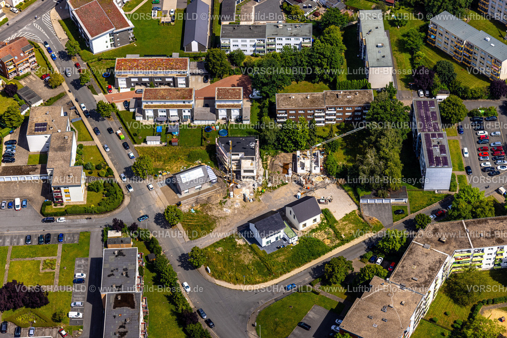 Hamm240706220 | Luftbild, Stadterneuerungsgebiet Wohngebiet mit Baustelle, Waldenburger Straße Ecke Königsberger Straße, Stadtbezirk Herringen, Hamm, Ruhrgebiet, Nordrhein-Westfalen, Deutschland