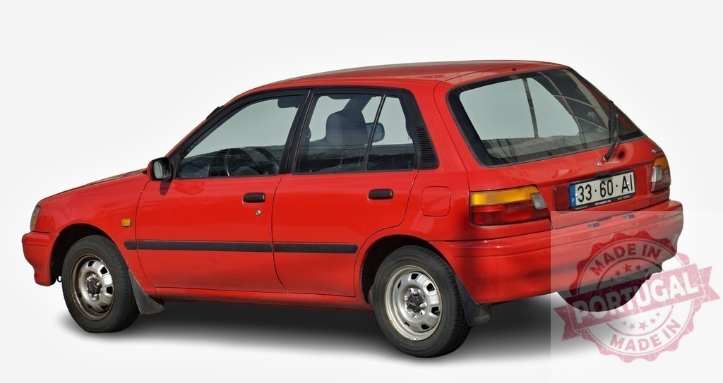 Red Toyota Starlet Glanza EP91 parking on white background | Red Toyota Starlet Glanza EP91 on white background, featuring a sporty design and compact size - Realized with Pictrs.com