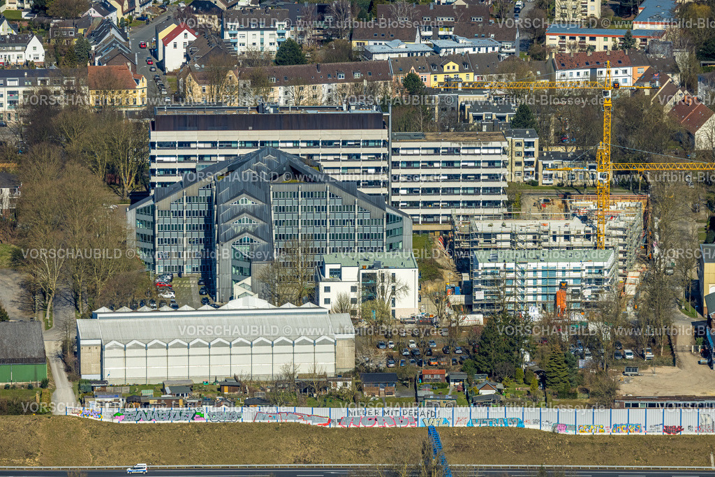 Bochum250301251 | Luftbild, Baustelle Paulstraße, Neubauprojekt Ecke Philippstraße für Bürokomplex, Jobcenter Bochum, Wiemelhausen, Bochum, Ruhrgebiet, Nordrhein-Westfalen, Deutschland