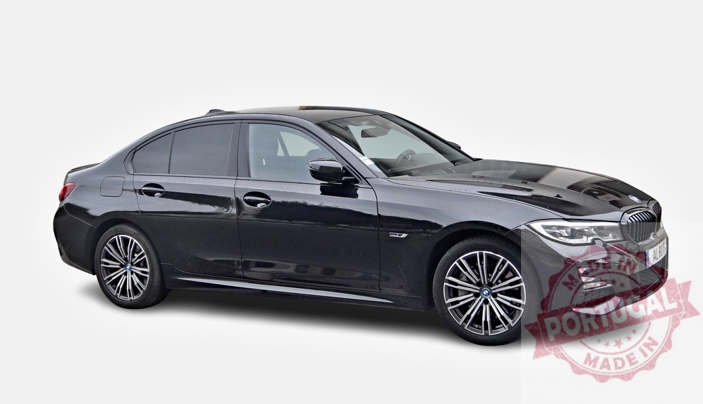 BMW 3 series showcasing its elegant design and luxurious features on white background | Stylish black BMW 3 series is parked, embodying sophistication and automotive excellence - Realized with Pictrs.com