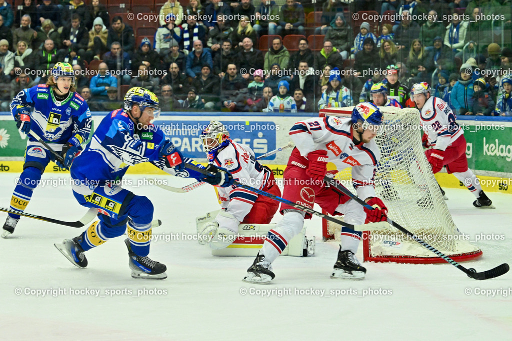 EC IDM WÄRMEPUMPEN VSV vs. EC Red Bull Salzburg | #12 Pearson Chase EC VSV, #26 VAN NES Guus EC VSV, #35 TOLVANEN ATTE EC Redbull Salzburg, #21 Bourke Troy Wayne EC Redbull Salzburg, EC IDM WÄRMEPUMPEN VSV vs. EC Red Bull Salzburg, EC IDM WÄRMEPUMPEN VSV vs. EC Red Bull Salzburg am 17.01.2025 in Villach (Stadthalle Villach), Austria, (Photo by Bernd Stefan)