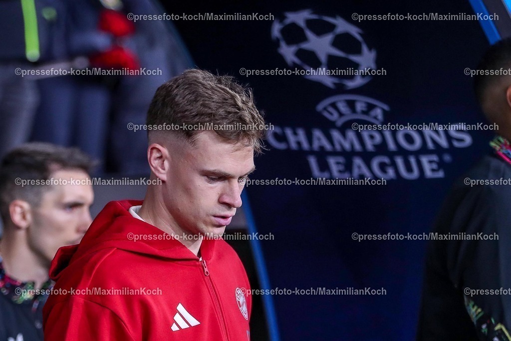 UCL11032502245 | 11.03.2025, Fußball, UEFA Champions League, Bayer 04 Leverkusen - FC Bayern München, Achtelfinale Rückspiel, BayArena, Saison 2024 2025: Joshua Kimmich (FC Bayern #6)DFB regulations prohibit any use of photographs as image sequences and or quasi-video.