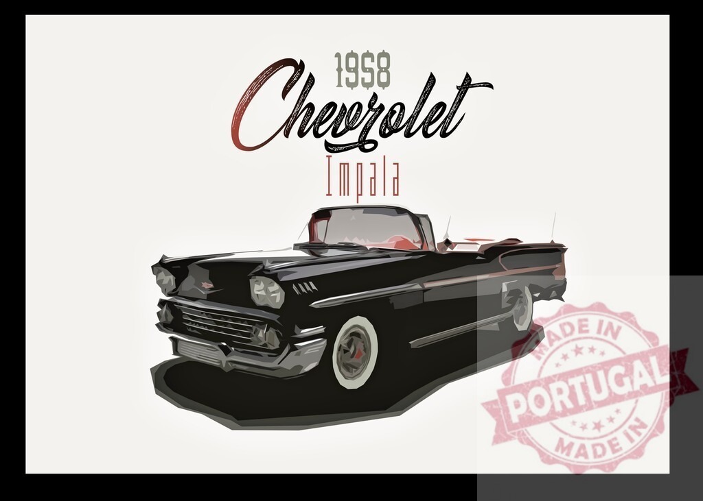 1958 Chevrolet Impala classic convertible car artwork | Classic black 1958 Chevrolet Impala convertible car presented as an artwork - Realized with Pictrs.com