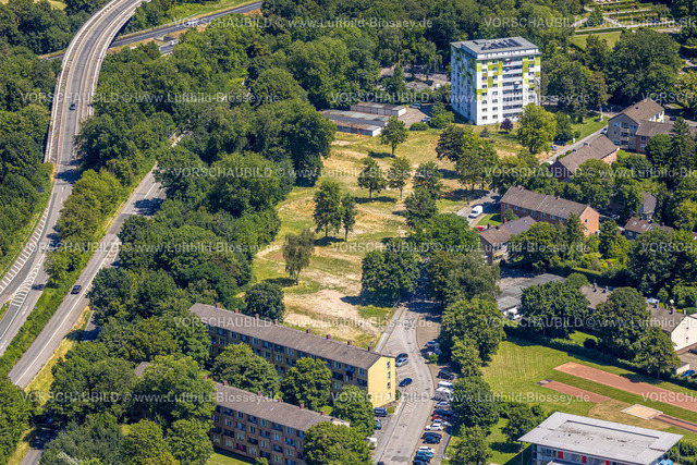 Muelheim230704080 | Luftbild, Wohnhäuser Reihenhäuser an der Eichbaumsiedlung, Filchnerstraße, Autobahn A40, Heißen - Süd, Mülheim an der Ruhr, Ruhrgebiet, Nordrhein-Westfalen, Deutschland