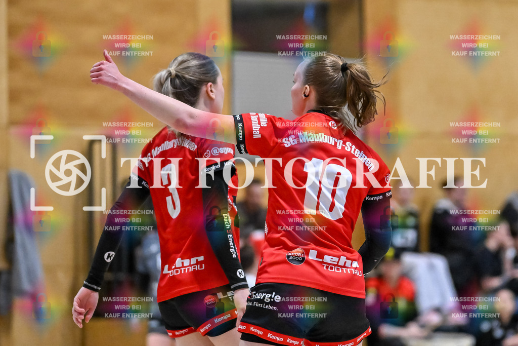 GER, SG Maulburg/Steinen - HB Kinzigtal, Frauen-Handball, Oberliga Suedbaden, 21. Spieltag, Saison 2024/2025, 06.04.2025 | Leonie Kiefer (SG Maulburg/Steinen, #03), Amely Haas (SG Maulburg/Steinen, #10)GER, SG Maulburg/Steinen - HB Kinzigtal, Frauen-Handball, Oberliga Suedbaden, 21. Spieltag, Saison 2024/2025, 06.04.2025Foto: TH Fotografie/Thomas Hess