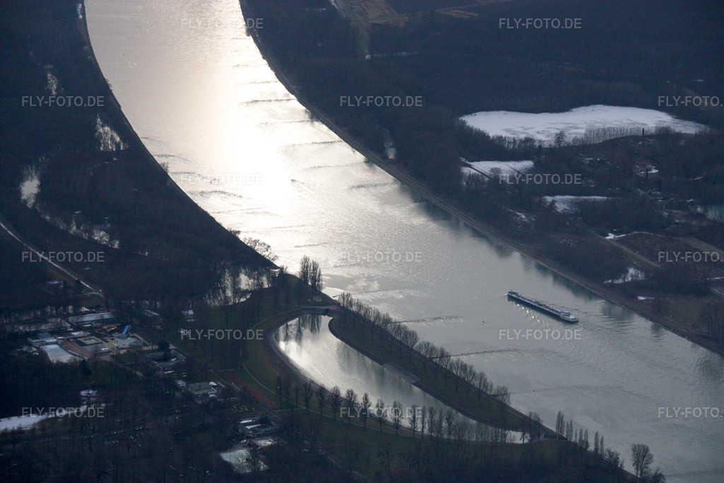 Luftbild: Rheinstrandbad Rappenwört, Rhein im Ortsteil Daxlanden in Karlsruhe im Bundesland Baden-Württemberg in Deutschland. Foto: IMG_16978.jpg vom 15.02.2009 durch Werner Riehm/FLY-FOTO.de