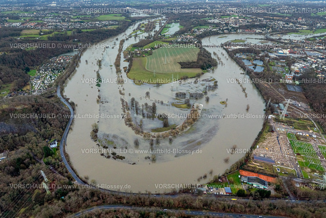 Hattingen231202405Ruhr | Luftbild, Ruhrhochwasser, Weihnachtshochwasser 2023, Fluss Ruhr tritt nach starken Regenfällen über die Ufer, Überschwemmungsgebiet Hattinger Ruhrbogen NSG Ruhraue Winz, Winz, Hattingen, Ruhrgebiet, Nordrhein-Westfalen, Deutschland