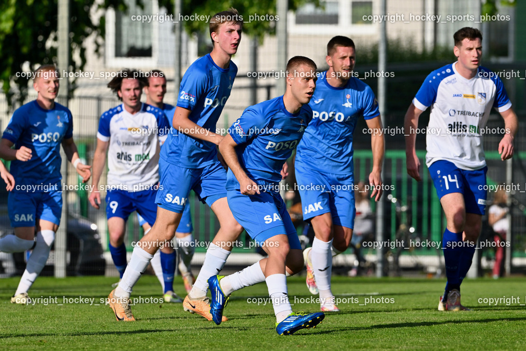 SAK vs. SK Treibach | #5 Jakob Geister SAK, #13 Fabian Griesebner SAK, #22 Leo Ejup SAK, #14 Hanno Ulrich Wachernig Böck SK Treibach, SAK vs. SK Treibach, SAK vs. SK Treibach am 29.05.2024 in Klagenfurt (Sportpark Welzenegg), Austria, (Photo by Bernd Stefan)