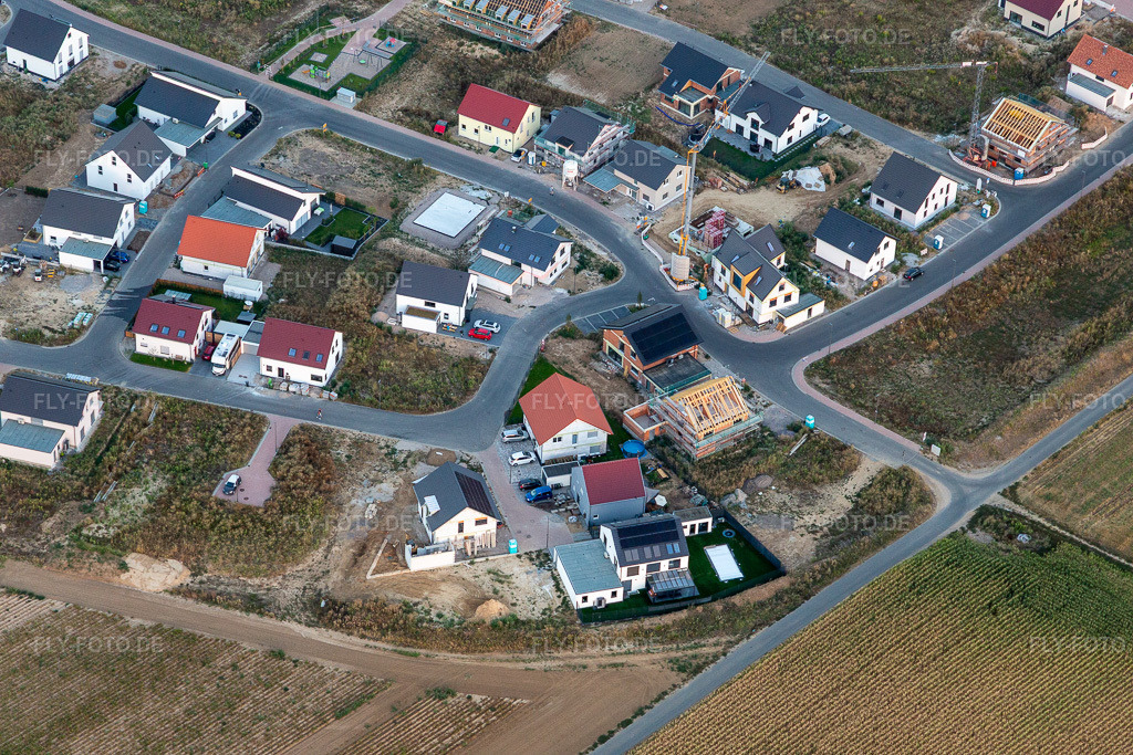 Luftbild: Neubaugebiet K2, Narzissenweg in Kandel im Bundesland Rheinland-Pfalz in Deutschland. Foto: IMG_133874.jpg vom 16.08.2022 durch Werner Riehm/FLY-FOTO.de