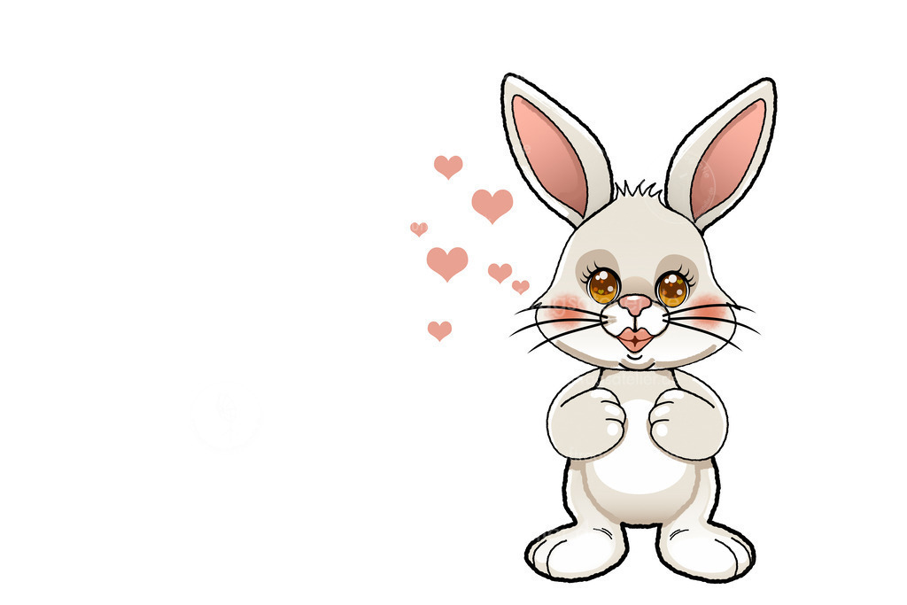 Illustration eines niedlichen Hasen, der einen Luftkuss gibt vor weißem Hintergrund | Illustration eines niedlichen Hasen, der einen Luftkuss gibt vor weißem Hintergrund