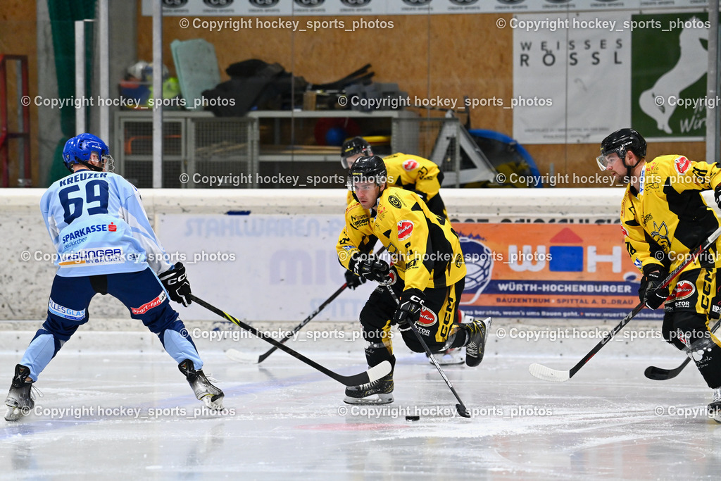 EC Spittal Hornets vs. ESC Steindorf 28.10.2023 | #69 Kreuzer Philipp, #22 Thaler Tim, #98 Thalhammer Dominic