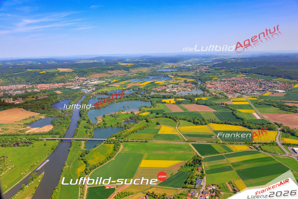 Die Luftbildaufnahme Sand_am_main - Knetzgau wurde 2018 mittels Flugzeug (keine Drohne) erstellt. Perfekte Schärfe und Druck- Auflösung- Garantiert!