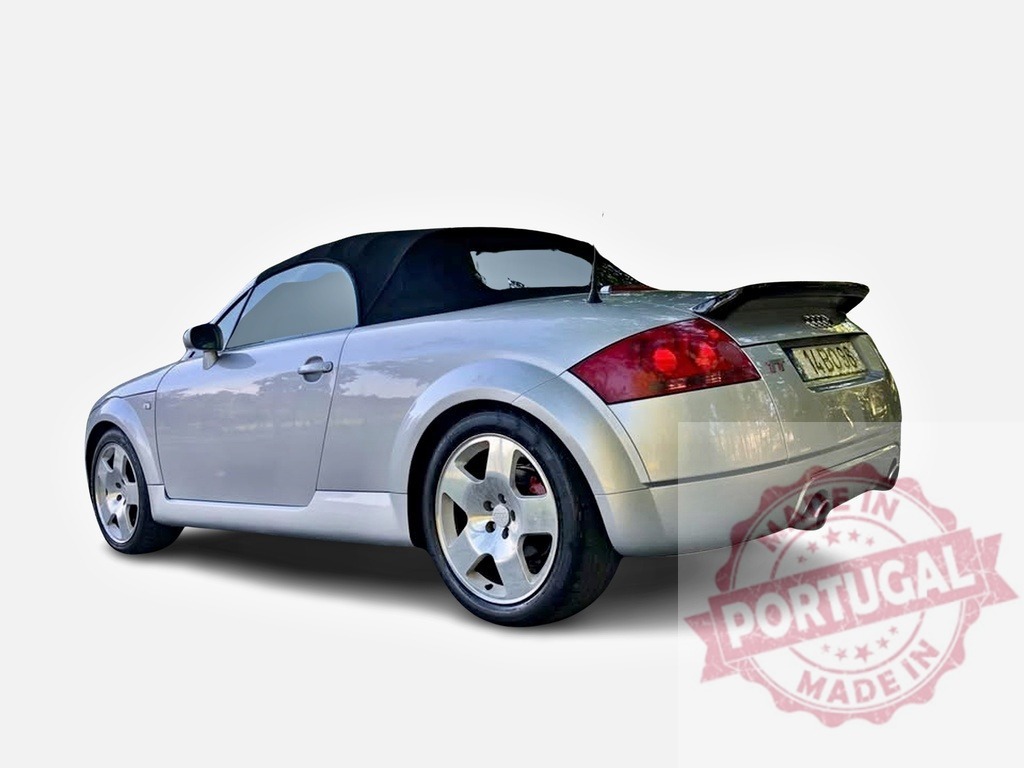 Audi TT roadster sports car isolated on white | Silver Audi TT roadster with black soft top, rear view, isolated - Realized with Pictrs.com