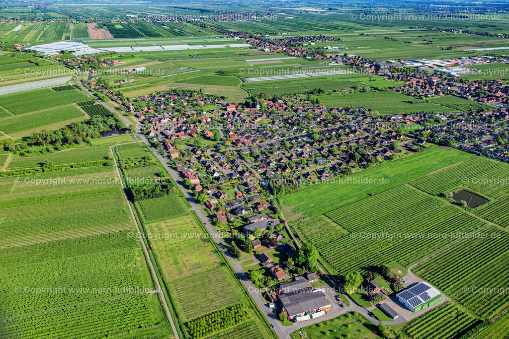 Jork_Borstel_ELS_9741070524 | JORK 07.05.2024 Ortsansicht im Obstanbaugebiet Altes Land Jork Borstel im Bundesland Niedersachsen, Deutschland. // Location in the fruit-growing area Altes Land Jork Borstel in the state of Lower Saxony, Germany. Foto: Martin Elsen