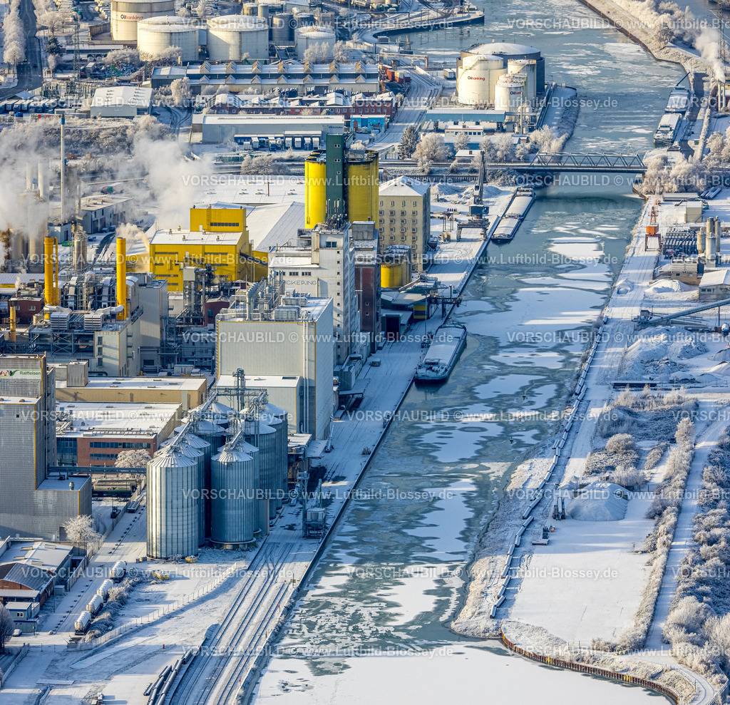 Hamm221202782 | Luftbild, Winterlicher Hafen Hamm, vereister Fluss Lippe und Datteln-Hamm-Kanal, Mitte, Hamm, Ruhrgebiet, Nordrhein-Westfalen, Deutschland