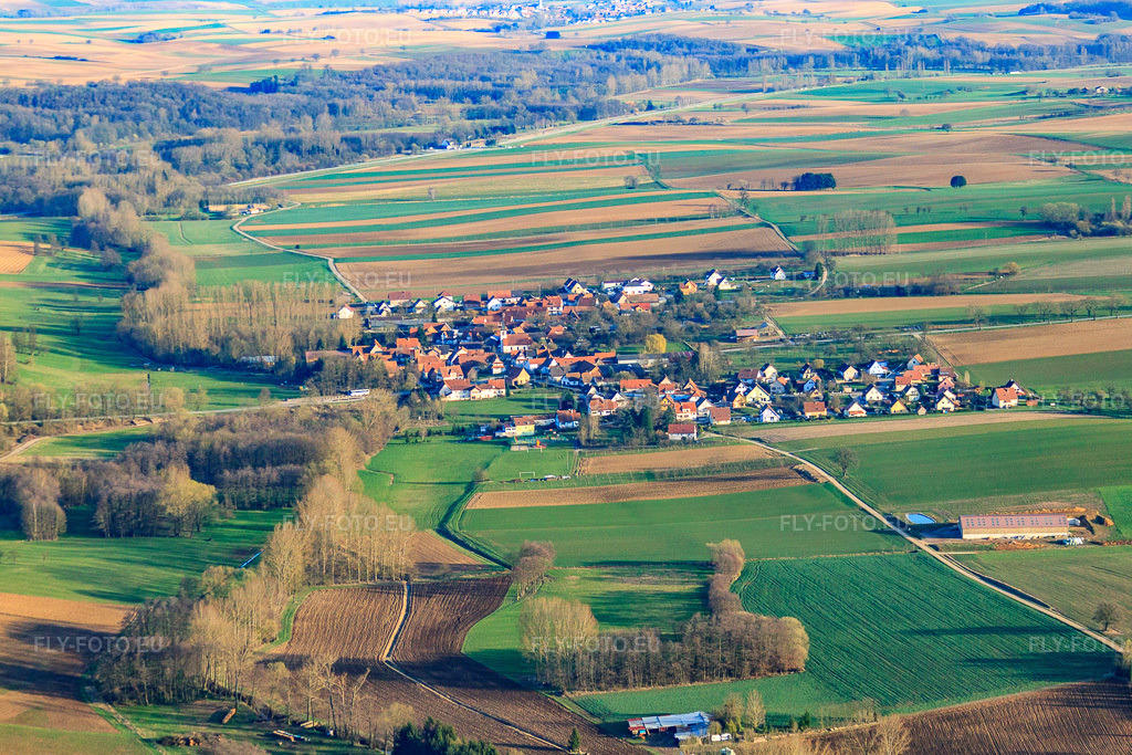Vue aérienne: Vue de la ville depuis l'est à Steinseltz dans le département Bas Rhin, France – .Photo: IMG_38778.jpg prise le 20/03/2011 par Werner Riehm/FLY-FOTO.eu – Résolution de l'original: 4637 x 3092 px