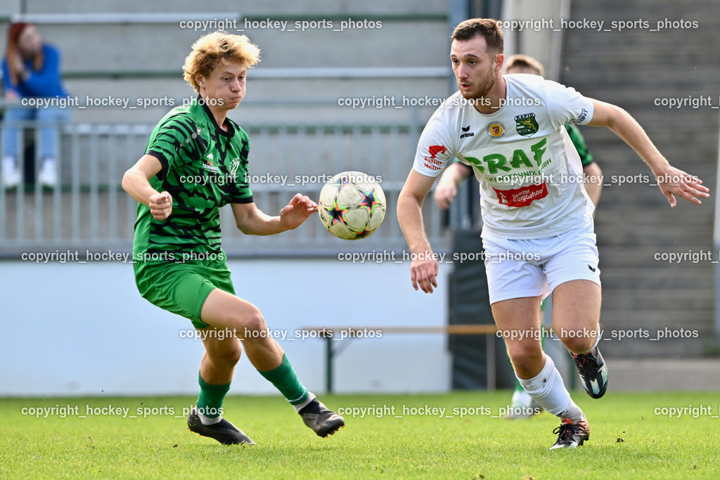 SC Landskron vs. Rapid Lienz | #5 Julian Loteritsch SC Landskron, #15 Matej Verstovsek Rapid Lienz, SC Landskron vs. Rapid Lienz, SC Landskron vs. Rapid Lienz am 22.09.2024 in Villach (Sportanlage Landskron), Austria, (Photo by Bernd Stefan)