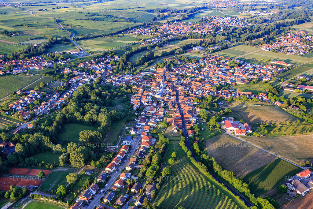 Luftbild: Ortsansicht von Westen im Ortsteil Ingenheim in Billigheim-Ingenheim im Bundesland Rheinland-Pfalz in Deutschland. Foto: IMG_080355.jpg vom 05.06.2015 durch Werner Riehm/FLY-FOTO.de