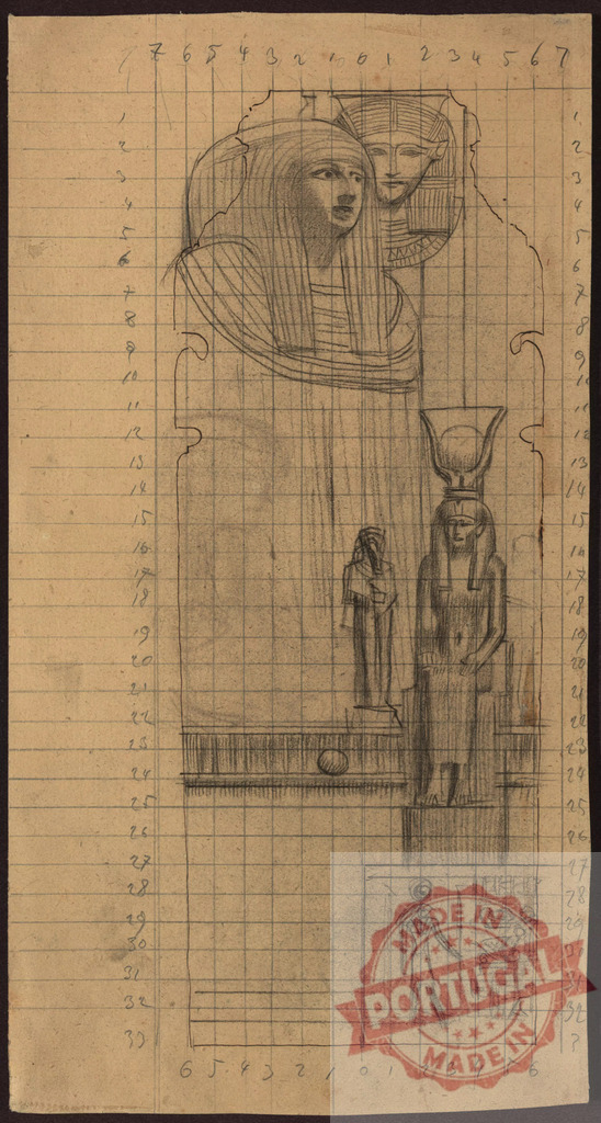 Gustav klimt Studying Ancient Egypt relief drawing using grid method | Pencil sketch of an ancient Egyptian relief on paper with grid lines - Realized with Pictrs.com