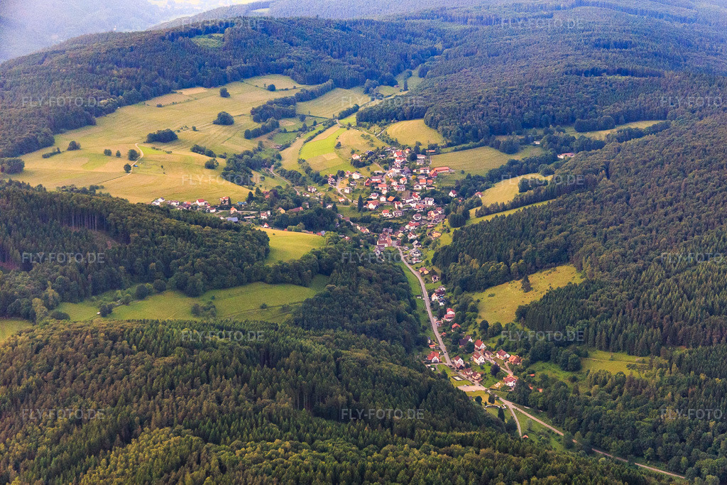 Luftbild: Ortsansicht von Südosten im Ortsteil Langenthal in Hirschhorn im Bundesland Hessen in Deutschland. – Foto: IMG_089410.jpg vom 10.06.2016 durch Werner Riehm/FLY-FOTO.de – Auflösung des Originals: 5191 x 3461 px