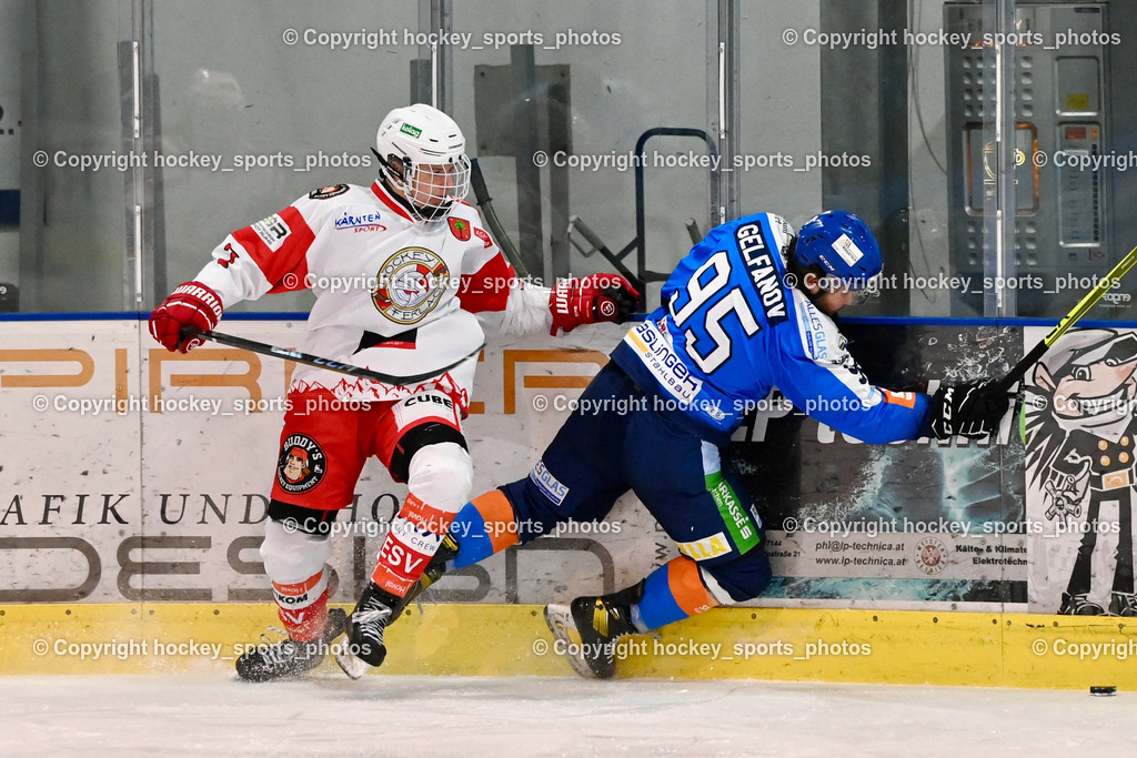ESC Sparkasse Steindorf vs. ESV Ferlach | #7 Steiner Marco ESV Ferlach, #95 Gelfanov Ruslan ESC Steindorf, ESC Sparkasse Steindorf vs. ESV Ferlach, ESC Sparkasse Steindorf vs. ESV Ferlach am 22.02.2026 in Steindorf  (Ossiachersee Halle ), Austria, (Photo by Bernd Stefan)