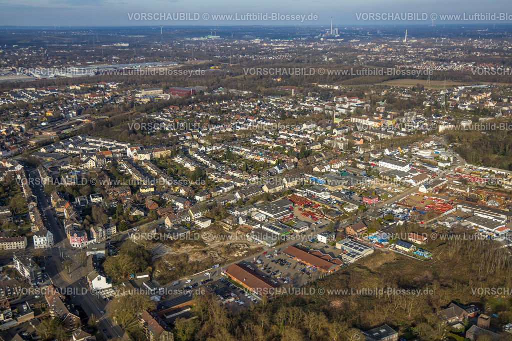 Gelsenkirchen250203042Sued | Luftbild, Ortsansicht Wohngebiet Ückendorfer Straße und Osterfeldstraße, Baustelle Am Dördelmannshof Gewerbegebiet mit Supermarkt Aldi und Rewe, Fernsicht, Ückendorf, Gelsenkirchen, Ruhrgebiet, Nordrhein-Westfalen, Deutschland