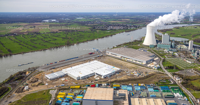 Duisburg230301278 | Luftbild, logport VI, Baustelle mit Neubau am STEAG Kraftwerk Walsum am Fluss Rhein, Alt-Walsum, Duisburg, Ruhrgebiet, Nordrhein-Westfalen, Deutschland