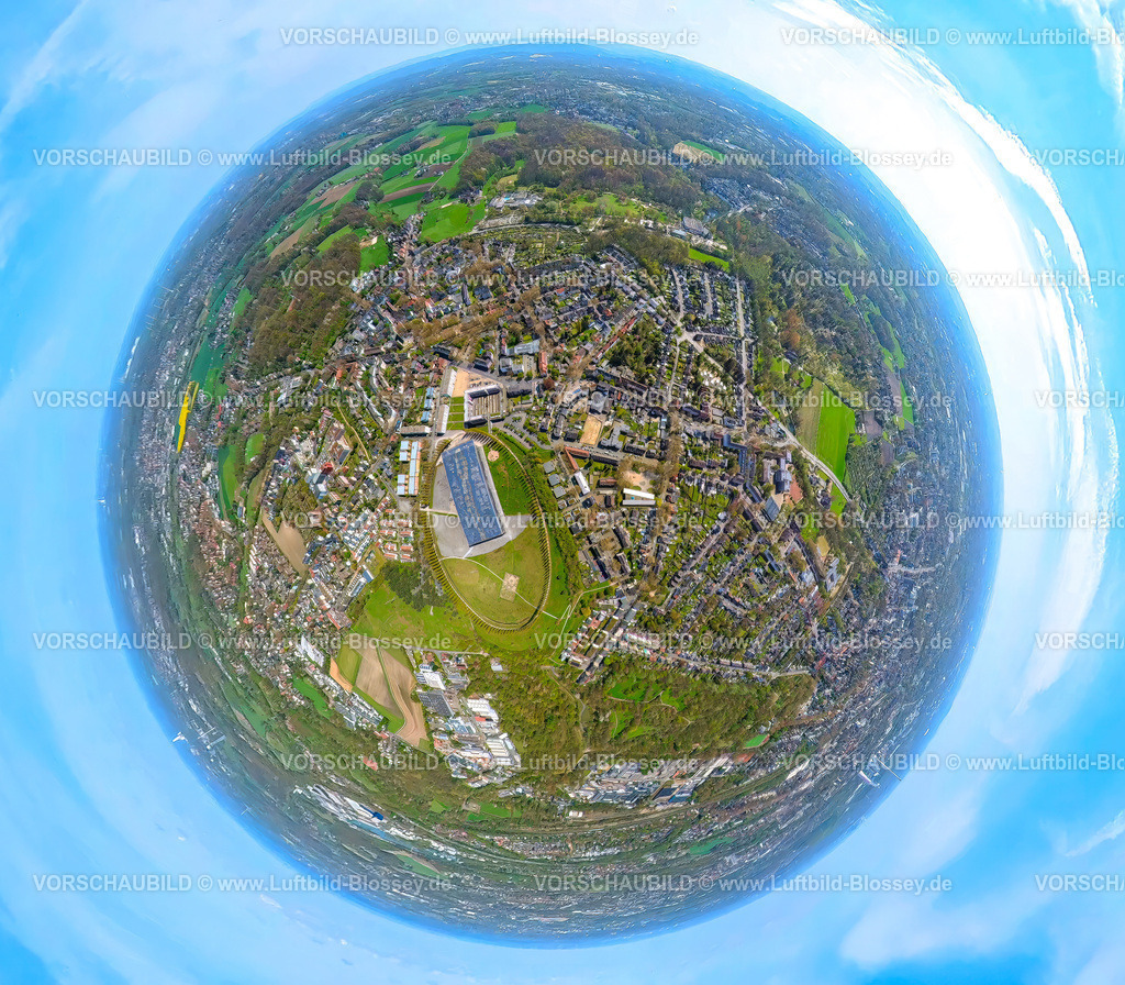Herne230490049Sodingen-topaz | Luftbild, Ortsansicht Sodingen mit Akademie-Mont-Cenis, Solardach, Erdkugel, Fisheye Aufnahme, Fischaugen Aufnahme, 360 Grad Aufnahme, Sodingen, Herne, Ruhrgebiet, Nordrhein-Westfalen, Deutschland