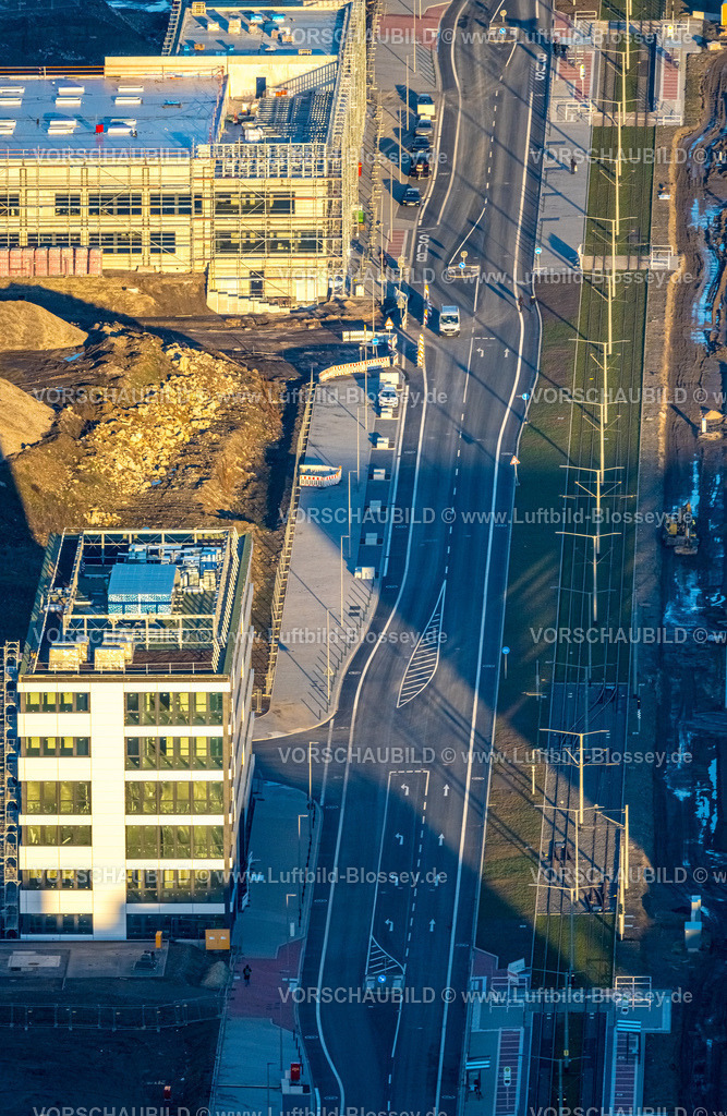Bochum230202549 | Luftbild, Baustelle Mark 51/7, neue Straße und Straßenbahnführung, Suttner-Nobel- Allee, Laer, Bochum, Ruhrgebiet, Nordrhein-Westfalen, Deutschland