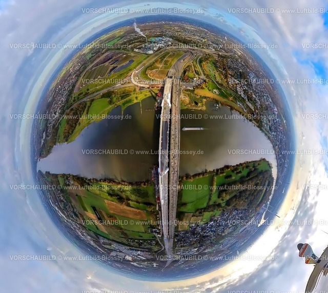 Leverkusen231190001Autobahn_A2-topaz | Luftbild, Baustelle der Rheinbrücke Leverkusen der Autobahn A1 über den  Fluss Rhein, Senkrechtaufnahme, Entsorgungszentrum mit Schornstein und Rauchwolke, Erdkugel, Fisheye Aufnahme, Fischaugen Aufnahme, 360 Grad Aufnahme, tiny world, little planet, fisheye Bild, Wiesdorf, Leverkusen, Rheinland, Nordrhein-Westfalen, Deutschland