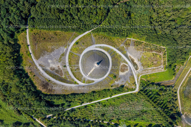 Gelsenkirchen240809378GE-Sued | Luftbild, Halde Rheinelbe im Waldgebiet mit Skulptur Himmelstreppe, Senkrechtaufnahme, Ückendorf, Gelsenkirchen, Ruhrgebiet, Nordrhein-Westfalen, Deutschland