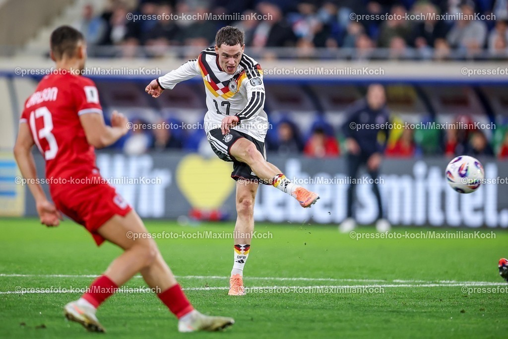 DFB14112501079 | 14.11.2025, Fußball, Länderspiel, WM-Qualifikation Europa, Deutschland - Luxemburg, Stade de Luxembourg (Croix de Gasperich, Luxemburg), 9. Spieltag, Saison 2025 2026: Florian Wirtz (GER #17) beim Schuss auf das Tor Torschuss  Regulations prohibit any use of photographs as image sequences and or quasi-video.