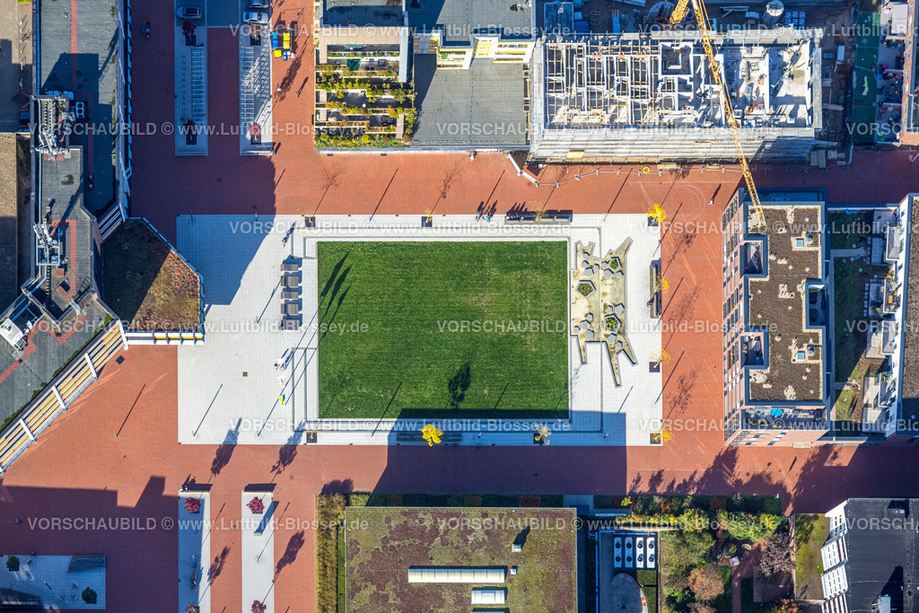 Kamp-Lintfort221004678 | Luftbild, City Rathausquartier Neugestaltung mit Rasenfläche, Baustelle, Kamperbruch, Kamp-Lintfort, Niederrhein, Ruhrgebiet, Nordrhein-Westfalen, Deutschland